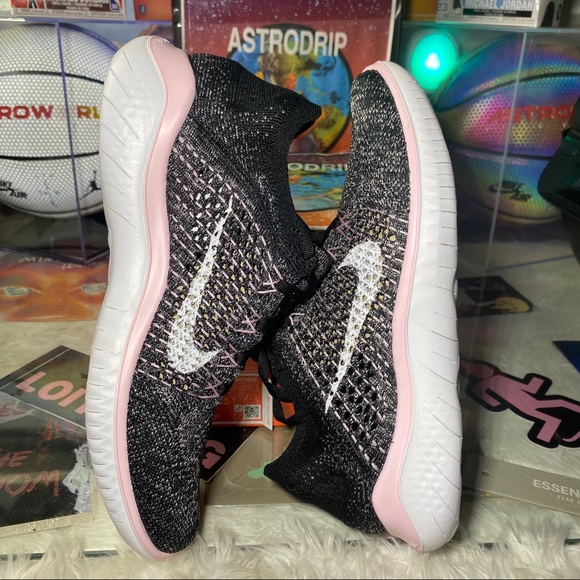 🆕 Nike Wmns Free RN Flyknit 2018 'Black Pink Foam - Picture 8 of 10